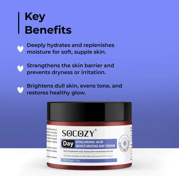 Socozy Hyaluronic Acid Day Cream for Face | Skin Brightening, Moisturization.
