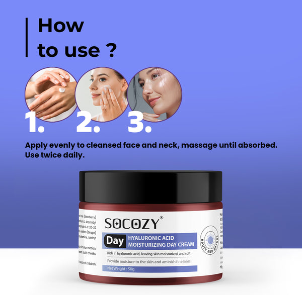 Socozy Hyaluronic Acid Day Cream for Face | Skin Brightening, Moisturization.