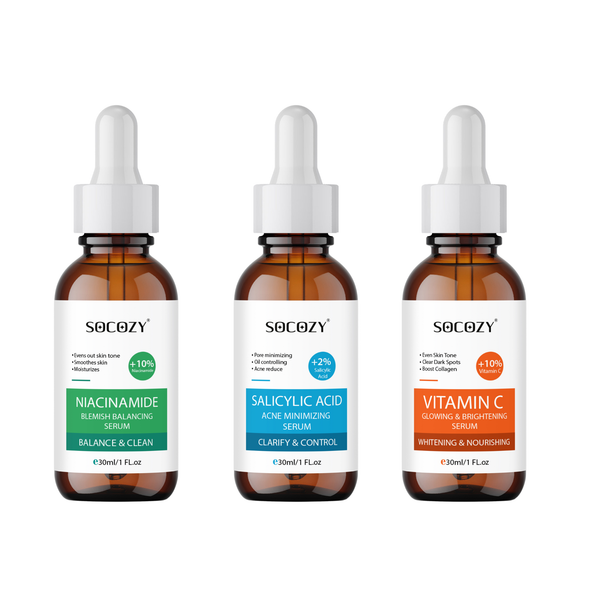 Socozy Face Serum Combo (30ml Each) – Niacinamide 10%, Salicylic Acid 2% & Vitamin C 10%